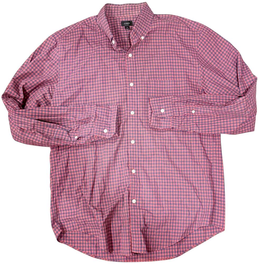 J.Crew Men's Medium Pink and Navy Gingham Long Sleeve Button Down Shirt M
